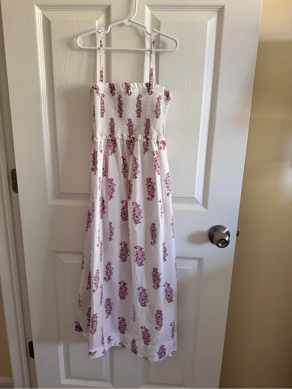 J. Crew White Paisley Print Smocked Sundress- Pink/Blue Floral Accents- like new